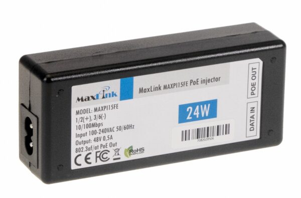 MaxLink Poe napajalnik - P115FE PoE injector - 802.31f, 24W, 10?100Mbps - Image 2